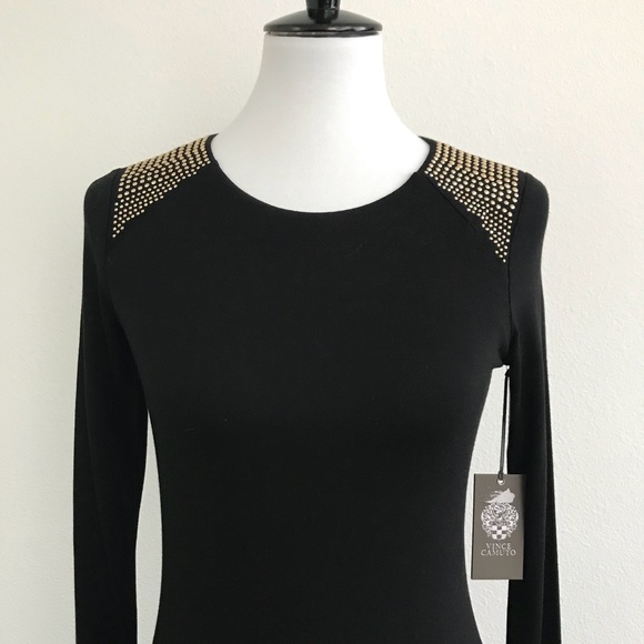 ❄️NWT VINCE CAMUTO GOLD DETAIL BLACK DRESS - Picture 6 of 7